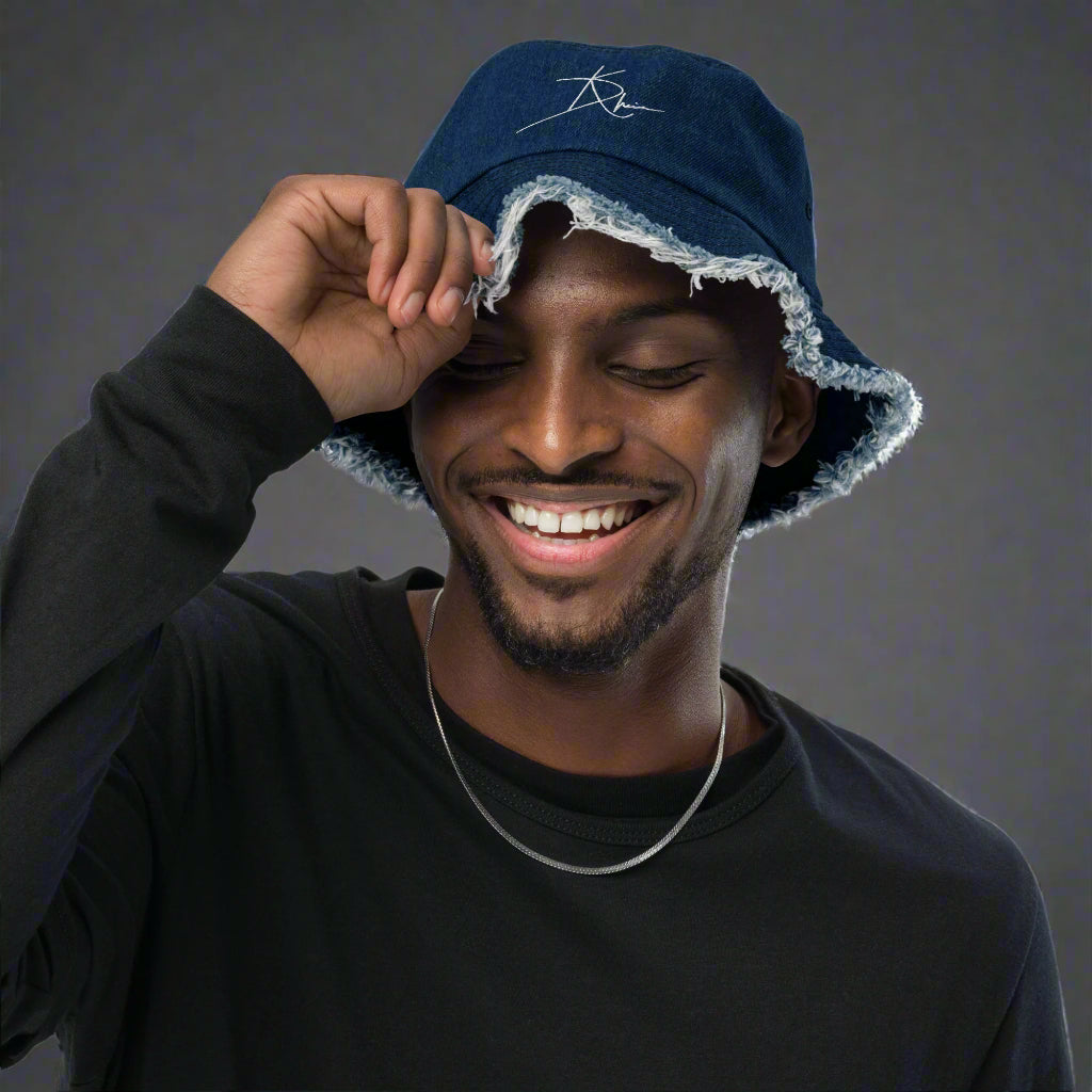 Distressed denim bucket hat